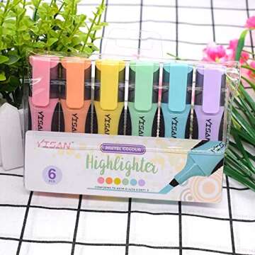 YISAN Highlighter,Pastel Highlighters,6 Colors Chisel Tip Cute Marker Pens, Water Based,Quick Dry for Home,School,Kids Journaling 901686