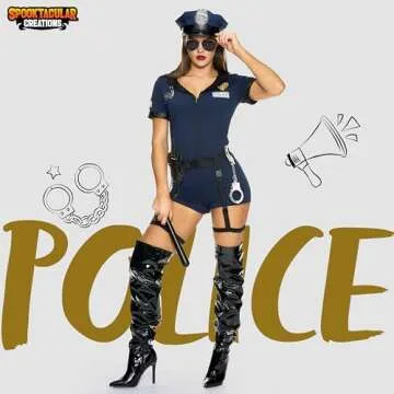 Spooktacular Creations Women Blue Police Costume Set with Romper, Belt, Hat, Baton, Handcuffs, Walki...