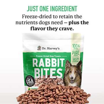 Dr. Harvey's Rabbit Bites Freeze-Dried Raw Dog Treats, Single Ingredient, All-Natural Rabbit Meat Pr...