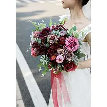Serra Flora Artificial Flowers Combo Dahlia 25pcs Silk Fake Flowers Roses for DIY Wedding Bouquets B...