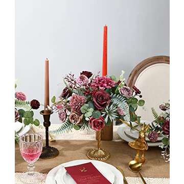 Serra Flora Artificial Flowers Combo Dahlia 25pcs Silk Fake Flowers Roses for DIY Wedding Bouquets Burgundy Centerpieces Arrangements Party Bridal Baby Shower Home Decorations(Burgundy)