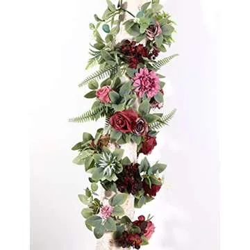 Serra Flora Artificial Flowers Combo Dahlia 25pcs Silk Fake Flowers Roses for DIY Wedding Bouquets Burgundy Centerpieces Arrangements Party Bridal Baby Shower Home Decorations(Burgundy)