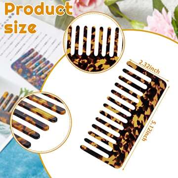 Patelai 4 Pcs Wide Tooth Comb Mini Detangling Cellulose Acetate Comb Tortoise Leopard Pocket Size fo...