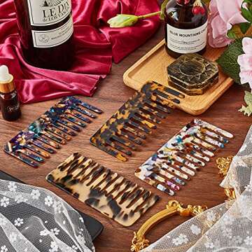 Patelai 4 Pcs Wide Tooth Comb Mini Detangling Cellulose Acetate Comb Tortoise Leopard Pocket Size for Women Curly Wavy Long Thick Wet or Dry Hair