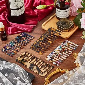 Patelai 4 Pcs Wide Tooth Comb Mini Detangling Cellulose Acetate Comb Tortoise Leopard Pocket Size for Women Curly Wavy Long Thick Wet or Dry Hair