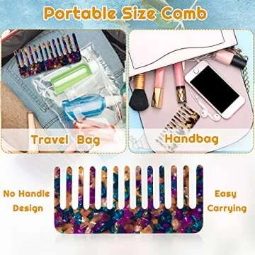 Patelai 4 Pcs Wide Tooth Comb Mini Detangling Cellulose Acetate Comb Tortoise Leopard Pocket Size for Women Curly Wavy Long Thick Wet or Dry Hair