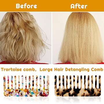 Patelai 4 Pcs Wide Tooth Comb Mini Detangling Cellulose Acetate Comb Tortoise Leopard Pocket Size for Women Curly Wavy Long Thick Wet or Dry Hair