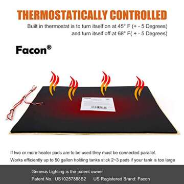Facon 12" x 18" RV Holding Tank Heater Pad with Switch, Max Rate 20Amps, Use with Up to 50 Gallons F...