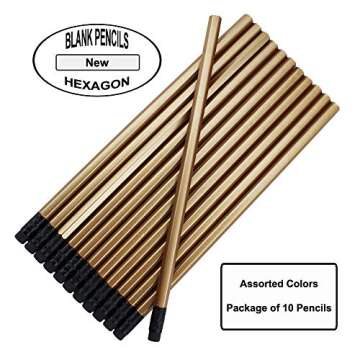 EZPENCILS & GIFTS Blank Pencils Bulk – Hexagon Pencils – Gold Barrel and Black Eraser – Packag...