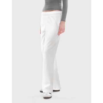 PUMIEY White Sweatpants Women Cotton Wide Leg High Waisted Pants Lounge Casual Sweat Pants, Splash White Medium