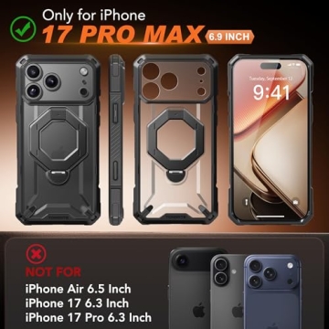 TONGATE iPhone 17 Pro Max Case | 360° Spin Magnetic Stand, Military-Grade Protection, Black