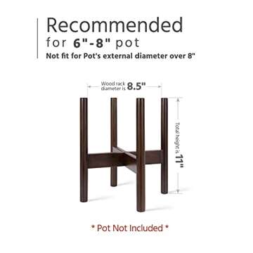Mkono Plant Stand Mid Century Wood Flower Pot Holder (Plant Pot NOT Included) Modern Potted Stand Indoor Display Rack Rustic Decor, Up to 8 Inch Planter, Dark Brown