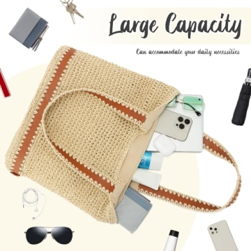 Freie Liebe Straw Beach Bag for Women Summer Woven Tote Bag Shoulder Handbag Boho Hobo Bags