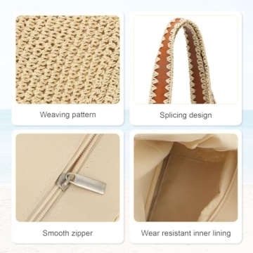 Freie Liebe Straw Beach Bag for Women Summer Woven Tote Bag Shoulder Handbag Boho Hobo Bags