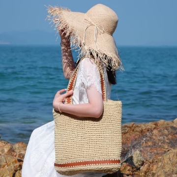 Freie Liebe Straw Beach Bag for Women Summer Woven Tote Bag Shoulder Handbag Boho Hobo Bags
