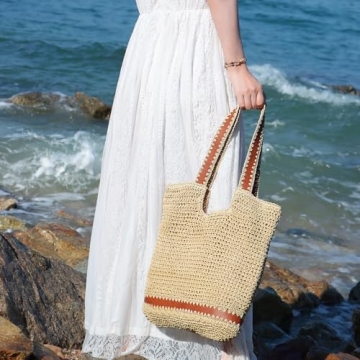 Freie Liebe Straw Beach Bag for Women Summer Woven Tote Bag Shoulder Handbag Boho Hobo Bags