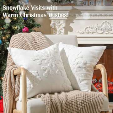 Lewondr Christmas Throw Pillow Cover, 2 Pack Snowflake Embroidery Decorative Throw Pillow Case Linen...