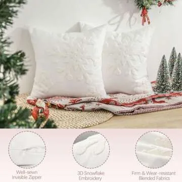 Lewondr Christmas Throw Pillow Covers - 2 Pack Snowflake Design