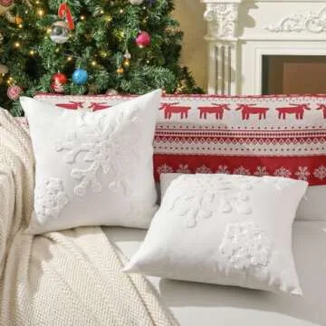 Lewondr Christmas Throw Pillow Covers - 2 Pack Snowflake Design
