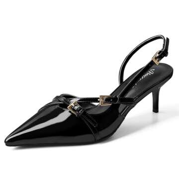 MUCCCUTE Black Kitten Heels for Women Pointed Toe Slingback Low Heels with Buckle Strap Heeled Pumps...