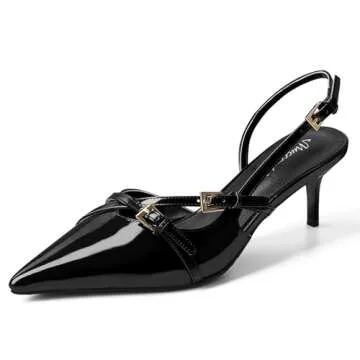 MUCCCUTE Black Kitten Heels for Women Pointed Toe Slingback Low Heels with Buckle Strap Heeled Pumps...