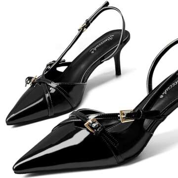 MUCCCUTE Women's Black Kitten Heels with Buckle Strap