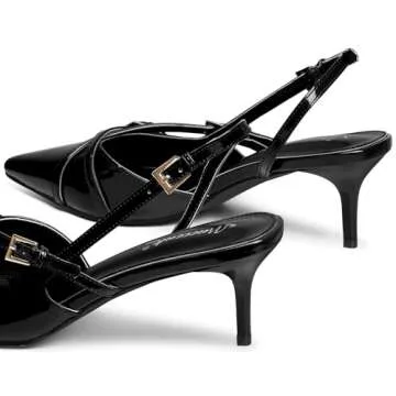 MUCCCUTE Women's Black Kitten Heels with Buckle Strap