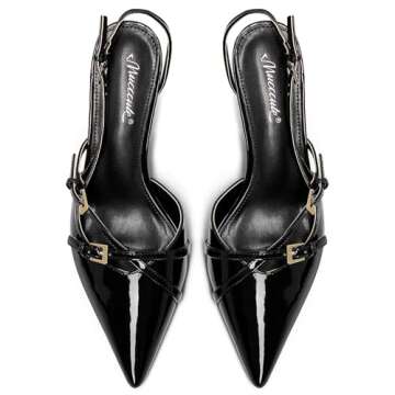 MUCCCUTE Women's Black Kitten Heels with Buckle Strap