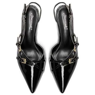 MUCCCUTE Women's Black Kitten Heels with Buckle Strap