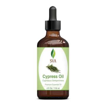 SVA Cypress Essential Oil – 4 Fl Oz – 100% Natural Cypress Oil - for Diffuser, Hair Care, Face, Skin Care, Aromatherapy, Scalp and Body Massage, Soap and Candle Making – with Dropper