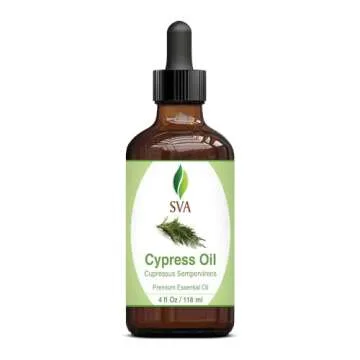 SVA Cypress Essential Oil – 4 Fl Oz – 100% Natural Cypress Oil - for Diffuser, Hair Care, Face, Skin Care, Aromatherapy, Scalp and Body Massage, Soap and Candle Making – with Dropper