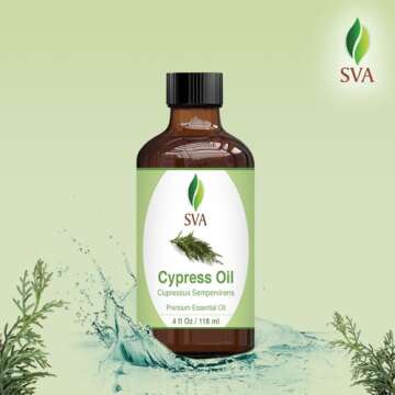 SVA Cypress Essential Oil – 4 Fl Oz – 100% Natural Cypress Oil - for Diffuser, Hair Care, Face, Skin Care, Aromatherapy, Scalp and Body Massage, Soap and Candle Making – with Dropper
