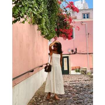 BQDCQB Womens Summer Maxi Dress 2025 Spaghetti Strap Dress Linen Sleeveless Backless Flowy Long Beac...