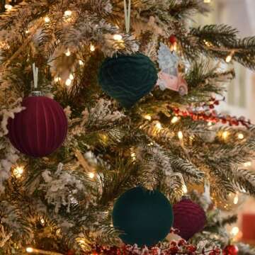 KI Store Velvet Christmas Balls Green 25pcs Flocked Christmas Tree Ornaments Assortment for Xmas Tre...