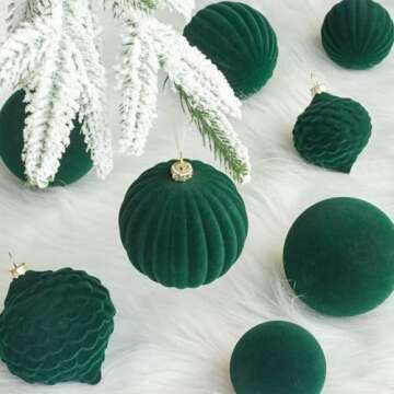 KI Store Velvet Christmas Balls Green 25pcs Flocked Christmas Tree Ornaments Assortment for Xmas Tree Holiday Decor