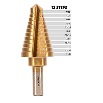 NEIKO 10189A Titanium Step Drill Bit, High-Speed Alloy Steel Bit, Hole Expander for Wood and Metal, ...