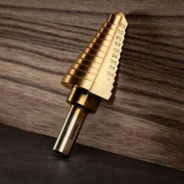 NEIKO 10189A Titanium Step Drill Bit, High-Speed Alloy Steel Bit, Hole Expander for Wood and Metal, 12 Step Sizes from 7/16 Inches to 1 1/8 Inches