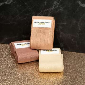 MIND BODY AND SPIRIT Fabric Resistance Bands Set of 3 - Durable Bands for Home Gym Workout, Body Fitness, Physical Therapy, Yoga, Pilates, Strength Training and Toning (Brown, Light Brown, Cream)