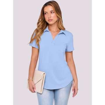 ANRABESS Womens V Neck Polo Shirts Short Sleeve Collared Dressy Casual Blouse Tops 2025 Summer Work ...