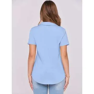 ANRABESS Womens V Neck Polo Shirts Short Sleeve Collared Dressy Casual Blouse Tops 2025 Summer Work Business Outfits Light Blue Large