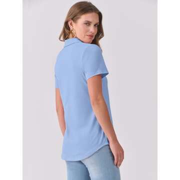 ANRABESS Womens V Neck Polo Shirts Short Sleeve Collared Dressy Casual Blouse Tops 2025 Summer Work Business Outfits Light Blue Large