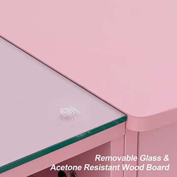 BarberPub Manicure Table, Nail Makeup Desk with Drawers, Storage Beauty Salon Workstation 2611 (Pink)