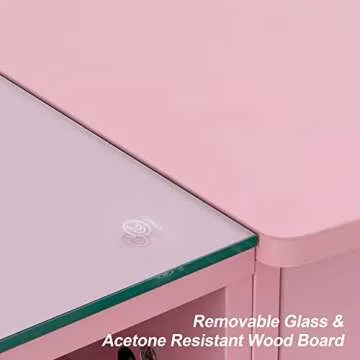 BarberPub Manicure Table, Nail Makeup Desk with Drawers, Storage Beauty Salon Workstation 2611 (Pink)