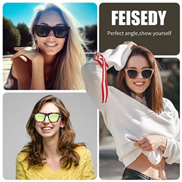 Trendy FEISEDY Cat Eye Sunglasses with UV400 Protection