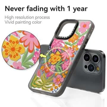 casevivid Compatible for iPhone 15 Pro Max Case Cute Aesthetic - Durable Fashion Funny Phone Case - Girly Passion Flower Pattern Print Cover Design for Woman Girl 6.7 inches Black