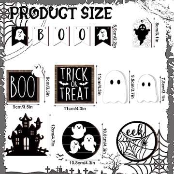 Umigy 15 Pcs Halloween Tiered Tray Decor Set Cute Ghost Tray Decorations Halloween Wooden Signs Farmhouse Rustic Tiered Tray Decoration Items for Home Table Halloween Party Supplies(Black)