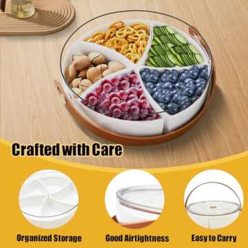 Snack Box Container with Handle, Divided Serving Tray with Lid & Removable, Stylish Snack Tray, Organize for Snacks, Candy, Fruits , Veggie, Ideal for Parties, Picnics, Entertaining(5 Compartments)