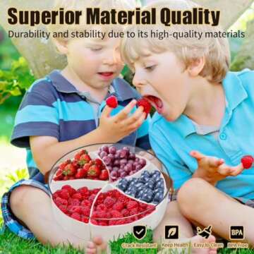 Snack Box Container with Handle, Divided Serving Tray with Lid & Removable, Stylish Snack Tray, Organize for Snacks, Candy, Fruits , Veggie, Ideal for Parties, Picnics, Entertaining(5 Compartments)