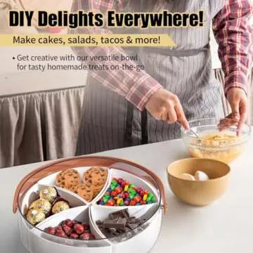 Snack Box Container with Handle, Divided Serving Tray with Lid & Removable, Stylish Snack Tray, Organize for Snacks, Candy, Fruits , Veggie, Ideal for Parties, Picnics, Entertaining(5 Compartments)