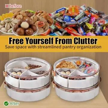 Snack Box Container with Handle, Divided Serving Tray with Lid & Removable, Stylish Snack Tray, Organize for Snacks, Candy, Fruits , Veggie, Ideal for Parties, Picnics, Entertaining(5 Compartments)